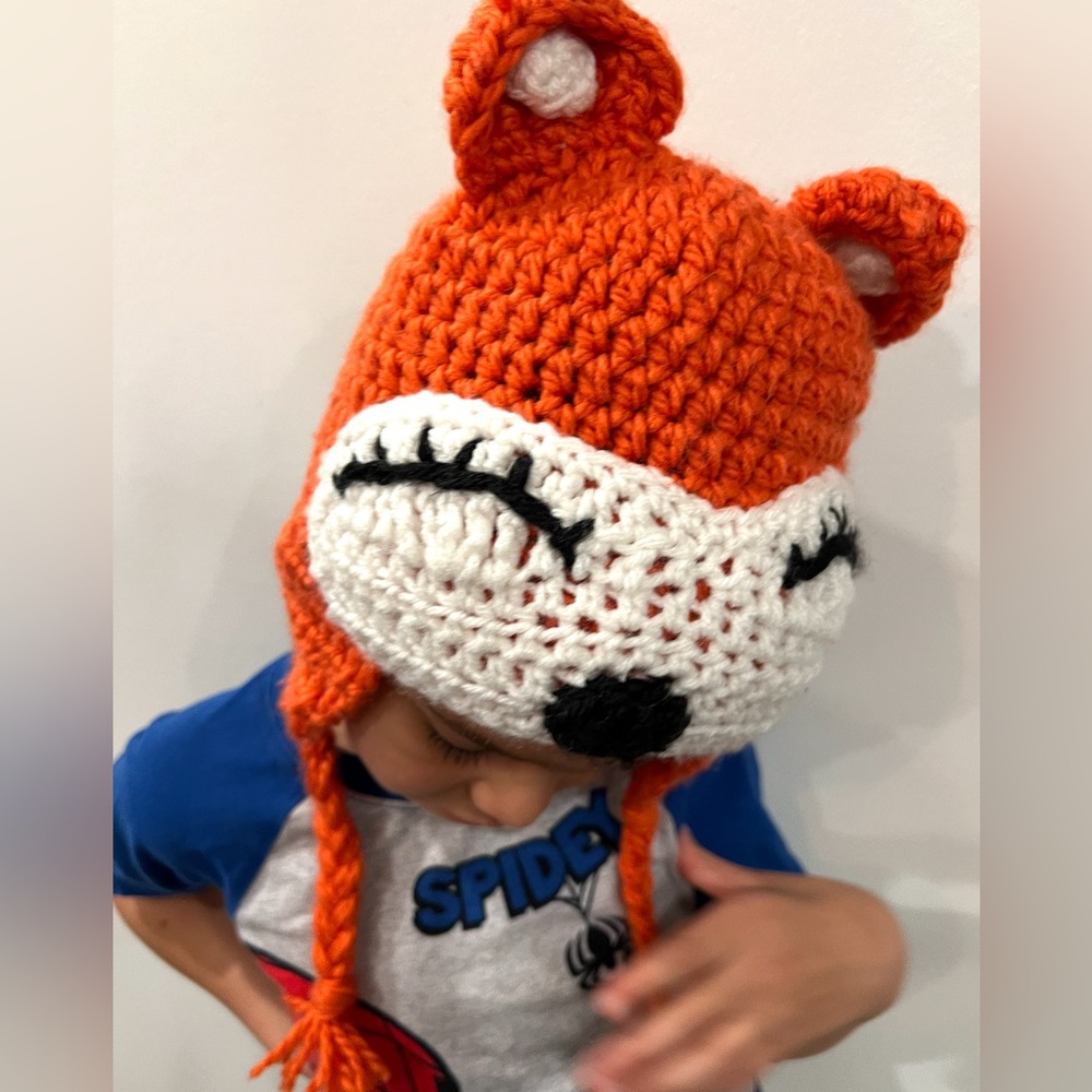 NWT Artisan made  Kids Fox Crochet Hat Artist Vikki Freeman
